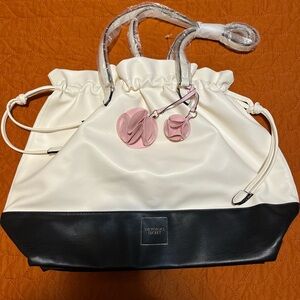 Victoria's Secret Black and White Tote with Pink Accents
